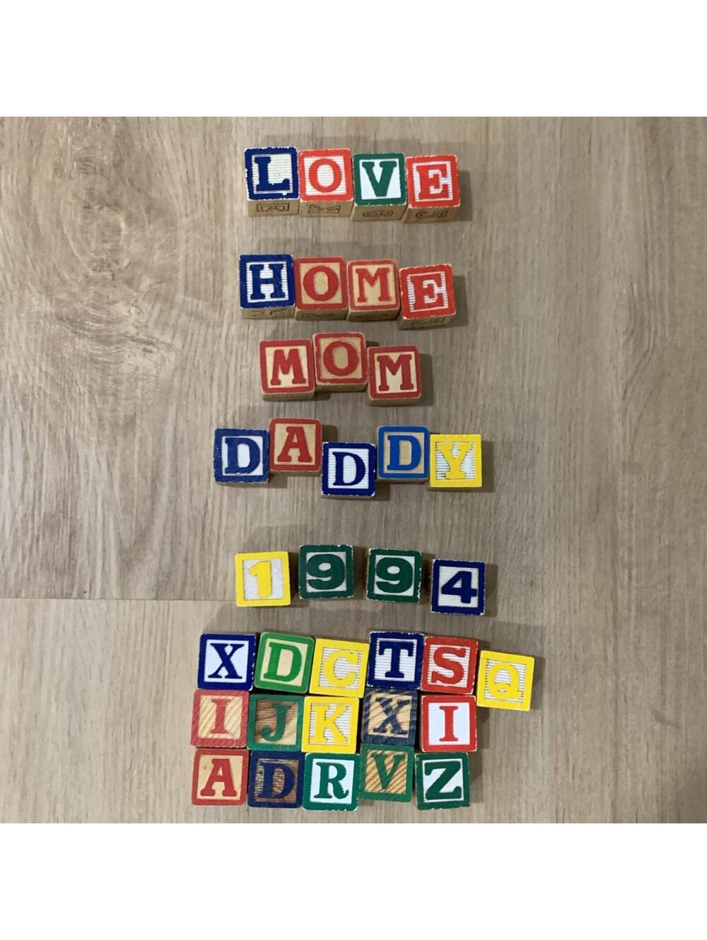 Vintage Lot of 36 Wood Alphabet ABC 1.125" Building Blocks Childrens Multi Sided